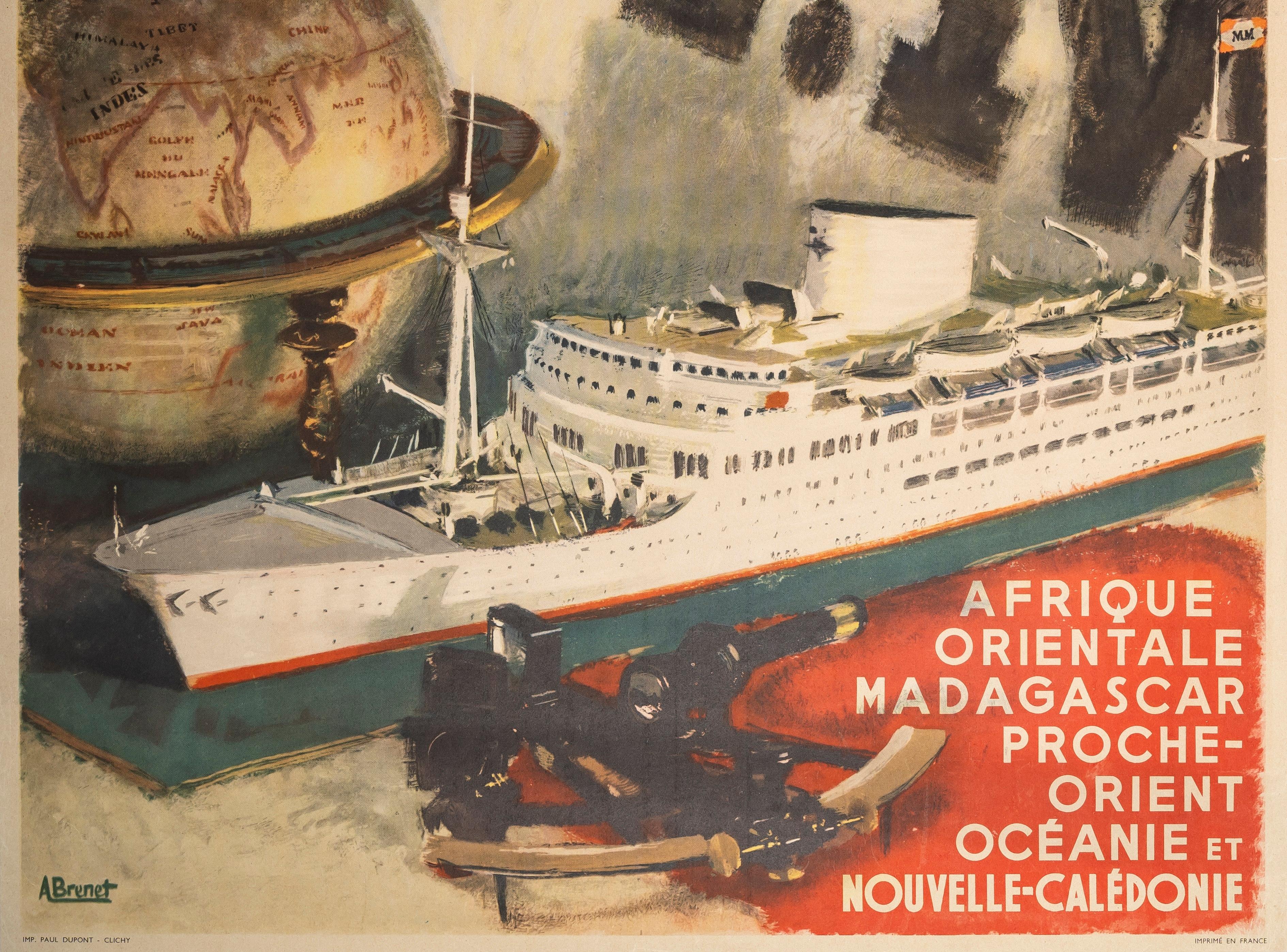 Brenet, Cartel de viaje original, Messageries Maritimes, Liner, Indochina, 1950 Francés en venta
