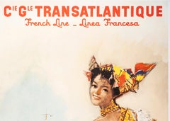 Brenet, Original Travel Poster, Transatlantique, Antilles, Venezuela, Liner 1950