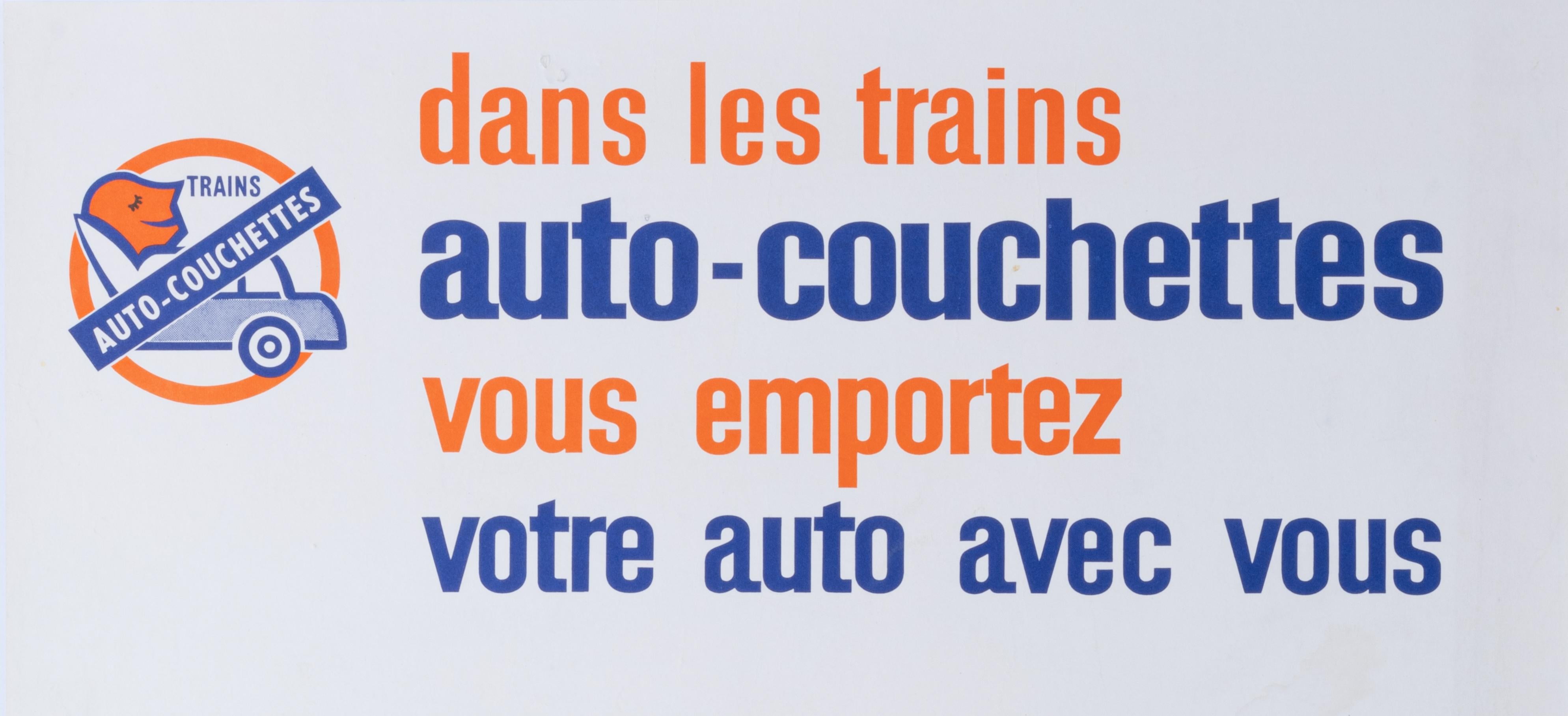 Cette affiche de la Société Nationale des Chemins de Fer Français (SNCF) a été réalisée en 1963 par Albert Brenet pour promouvoir les voyages en wagons-lits en France.

Artistics : Albert Brenet (1903 - 2005)
Titre : Dans les trains auto-couchettes