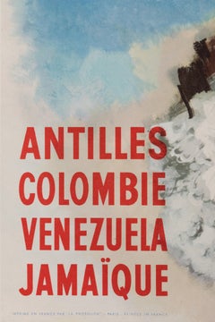 A. Brenet, Poster originale d'epoca, CGT, Antille, Giamaica Venezuela Colombia 1955