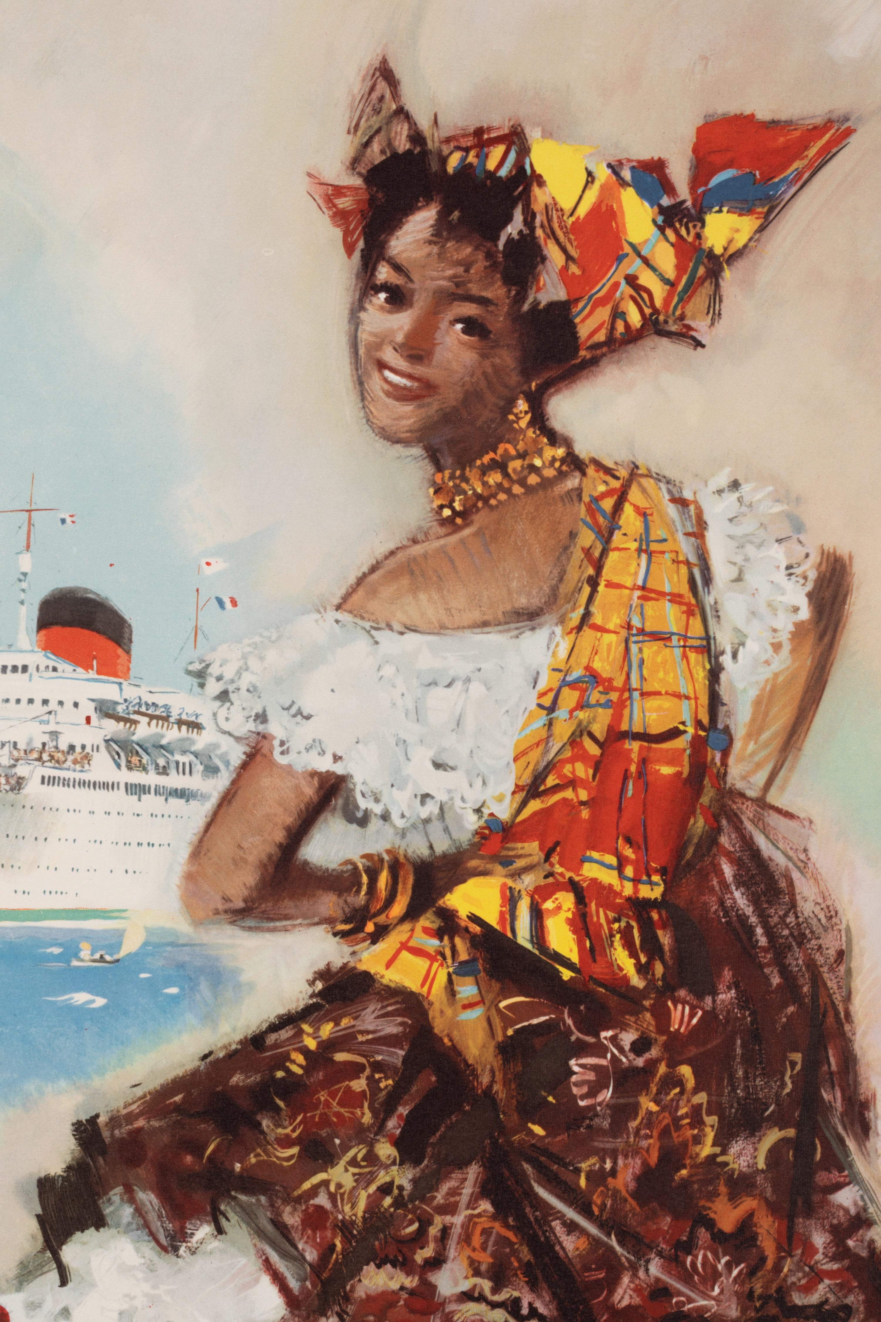 Mid-Century Modern Brenet, Original Vintage Poster, CGT, Antilles, Jamaica Venezuela Colombia 1955  For Sale