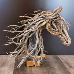 Allure, sculpture de cheval sauge et saule avec quartz fumé, Western Art
