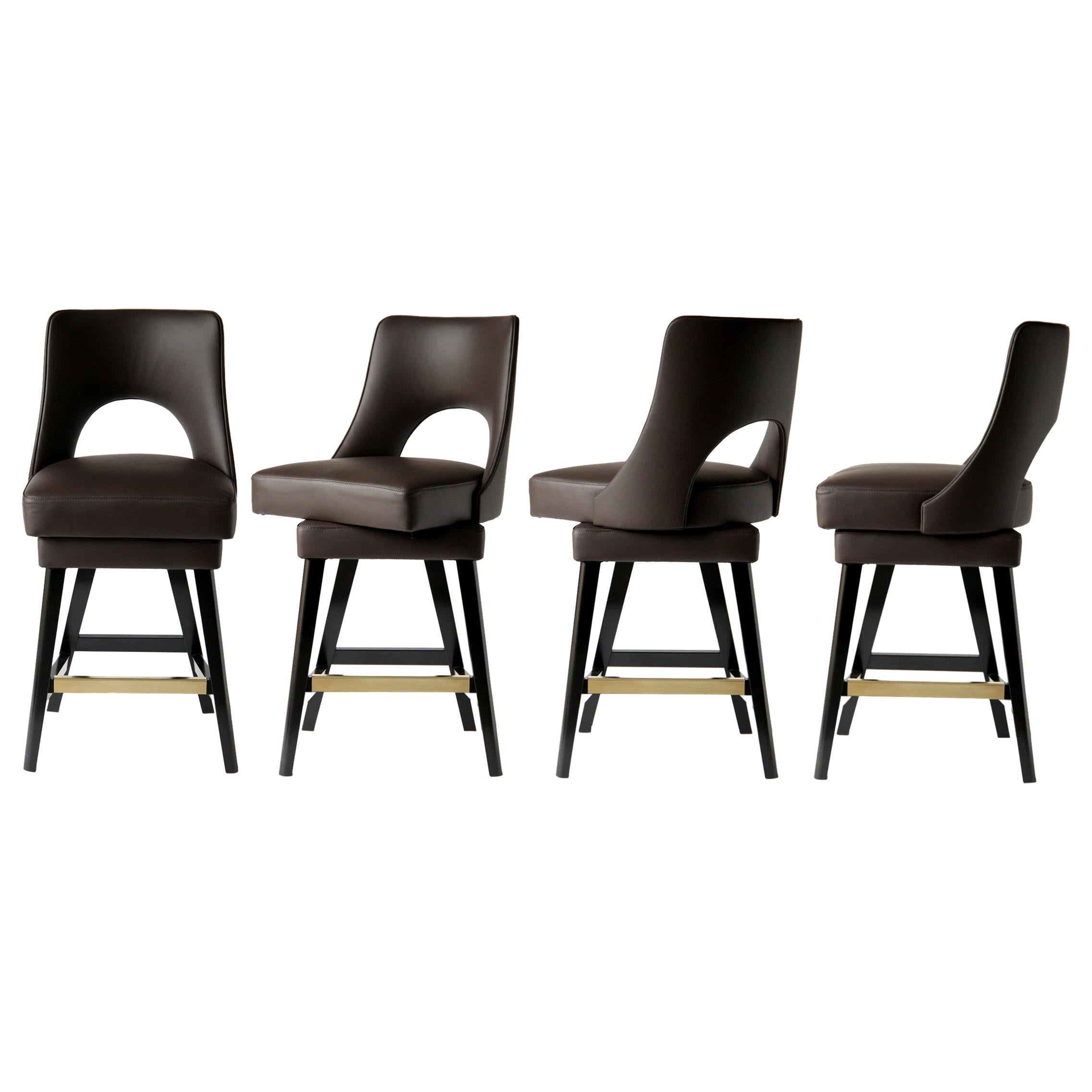 Bar Chair/Bar Stool Ebonized Ash, Black Danish Cord, Brass