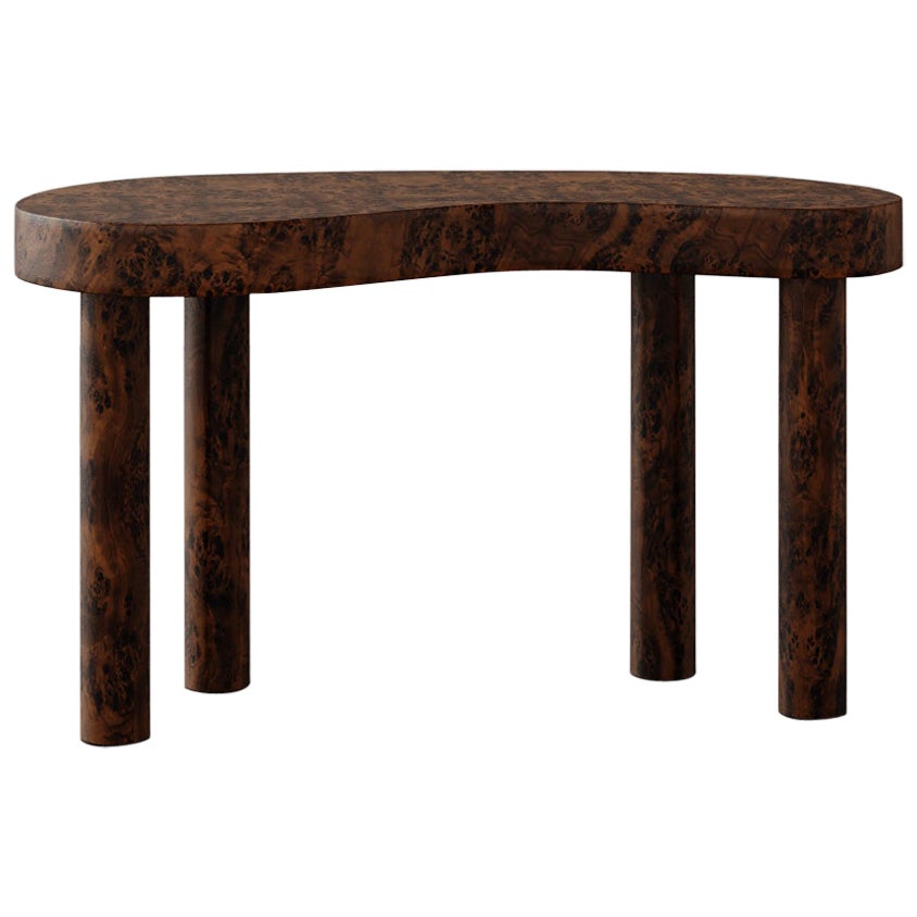 Bureau "Brenne" en forme de haricot en bois de ronce de noyer par Christiane Lemieux