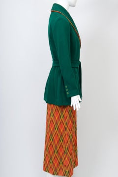Brenner Couture Plaid Maxi Dress with Green Jacket