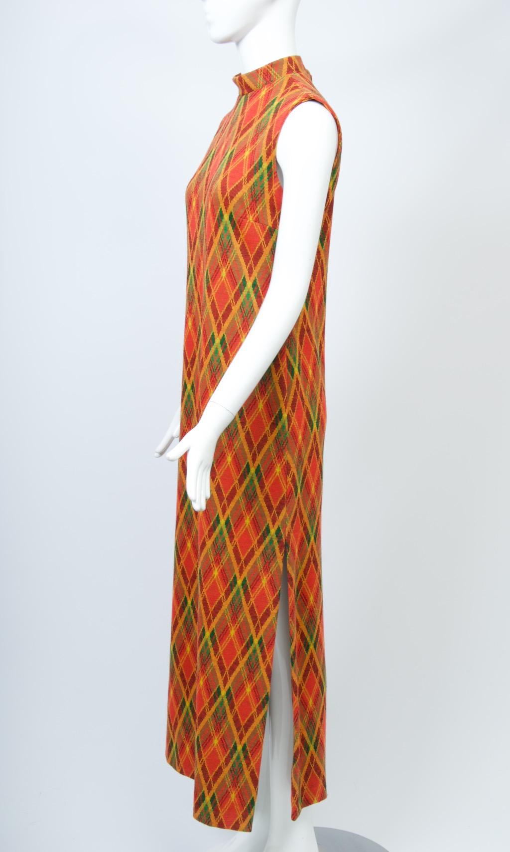 Brenner Couture Plaid Maxi Dress with Green Jacket For Sale 2