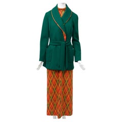 Brenner Couture Plaid Maxi Dress with Green Jacket