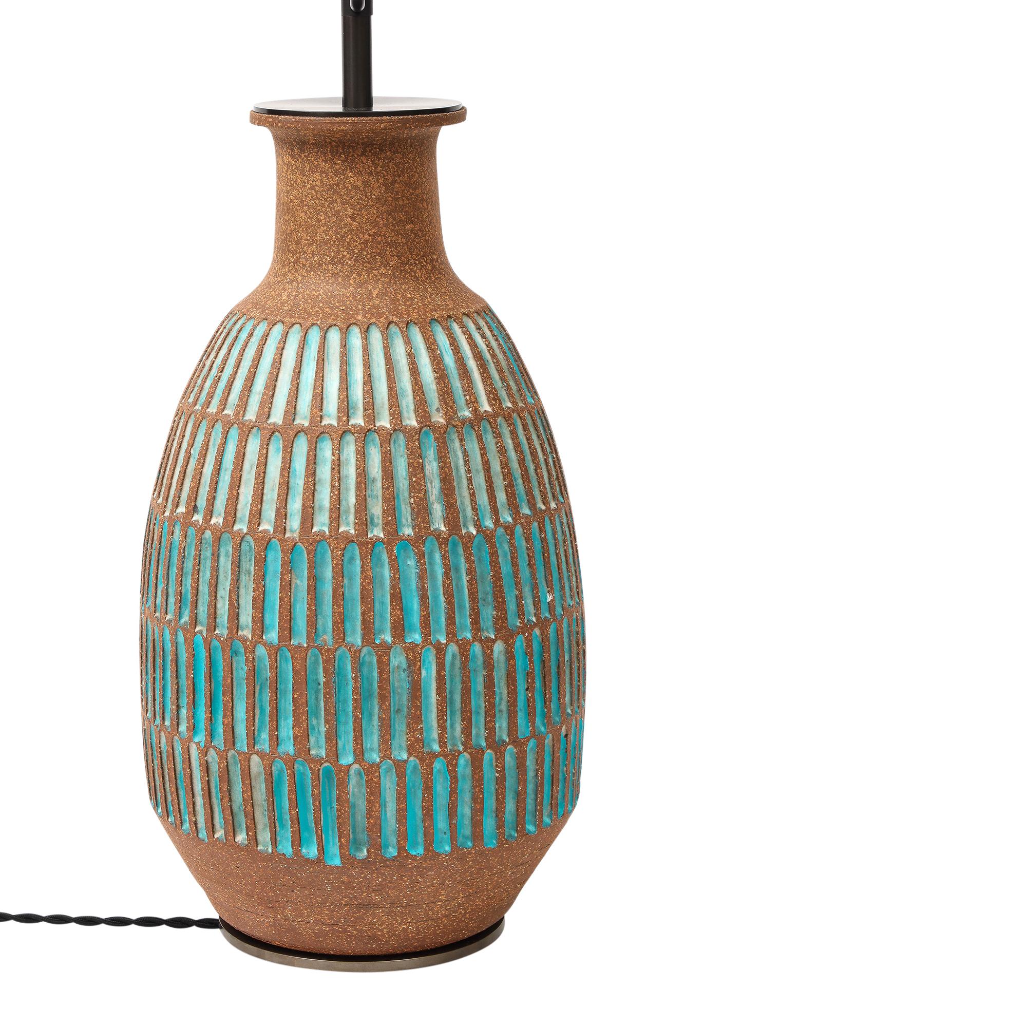 Brent Bennett Lamp, Ceramic, Brown, Aqua Blue, Incised en venta 6