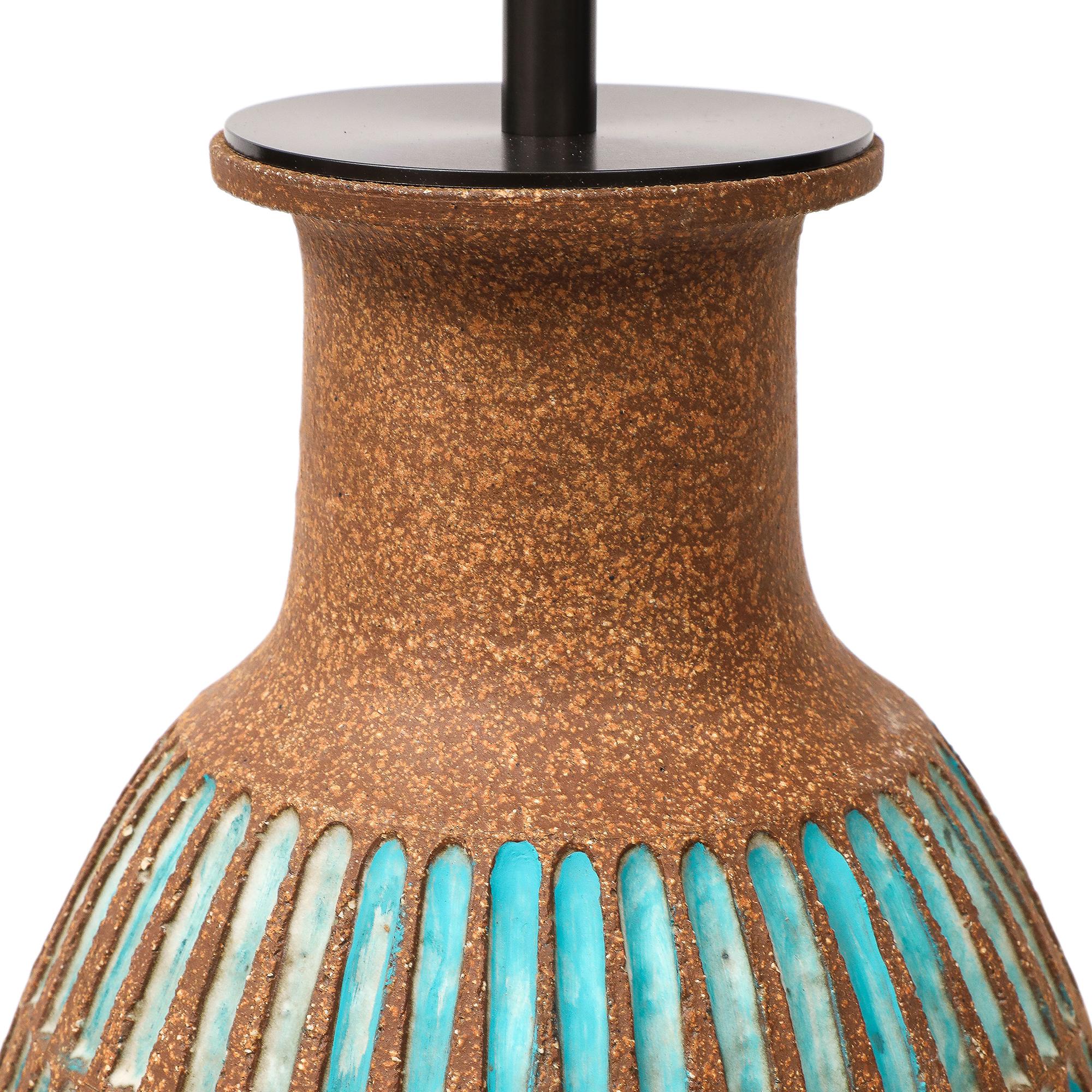 Brent Bennett Lamp, Ceramic, Brown, Aqua Blue, Incised en venta 7