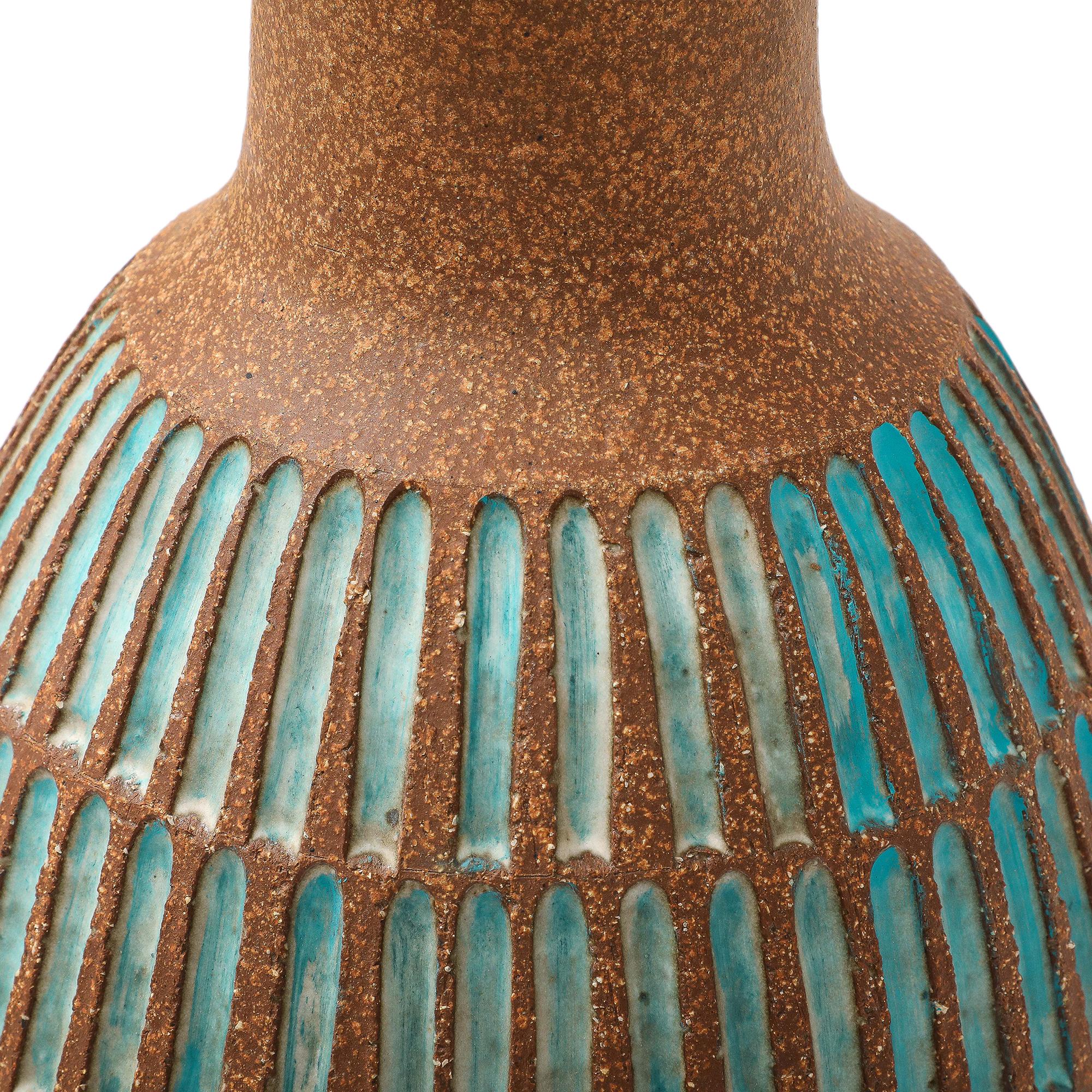 Brent Bennett Lamp, Ceramic, Brown, Aqua Blue, Incised en venta 8