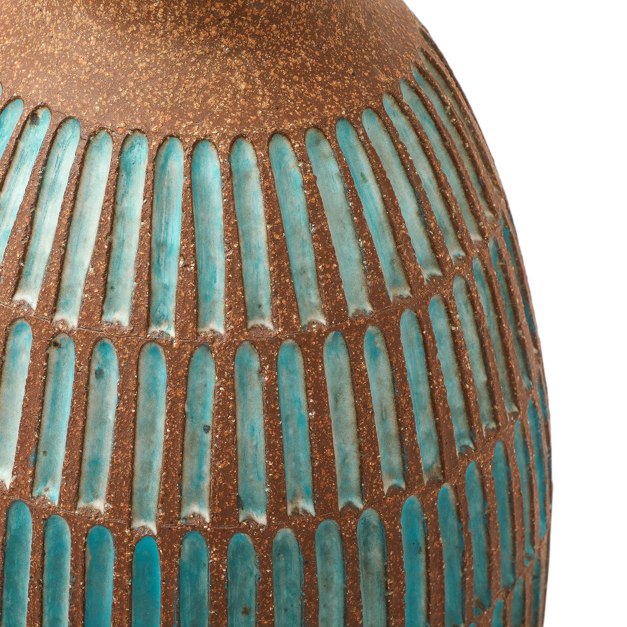 Brent Bennett Lamp, Ceramic, Brown, Aqua Blue, Incised en venta 9