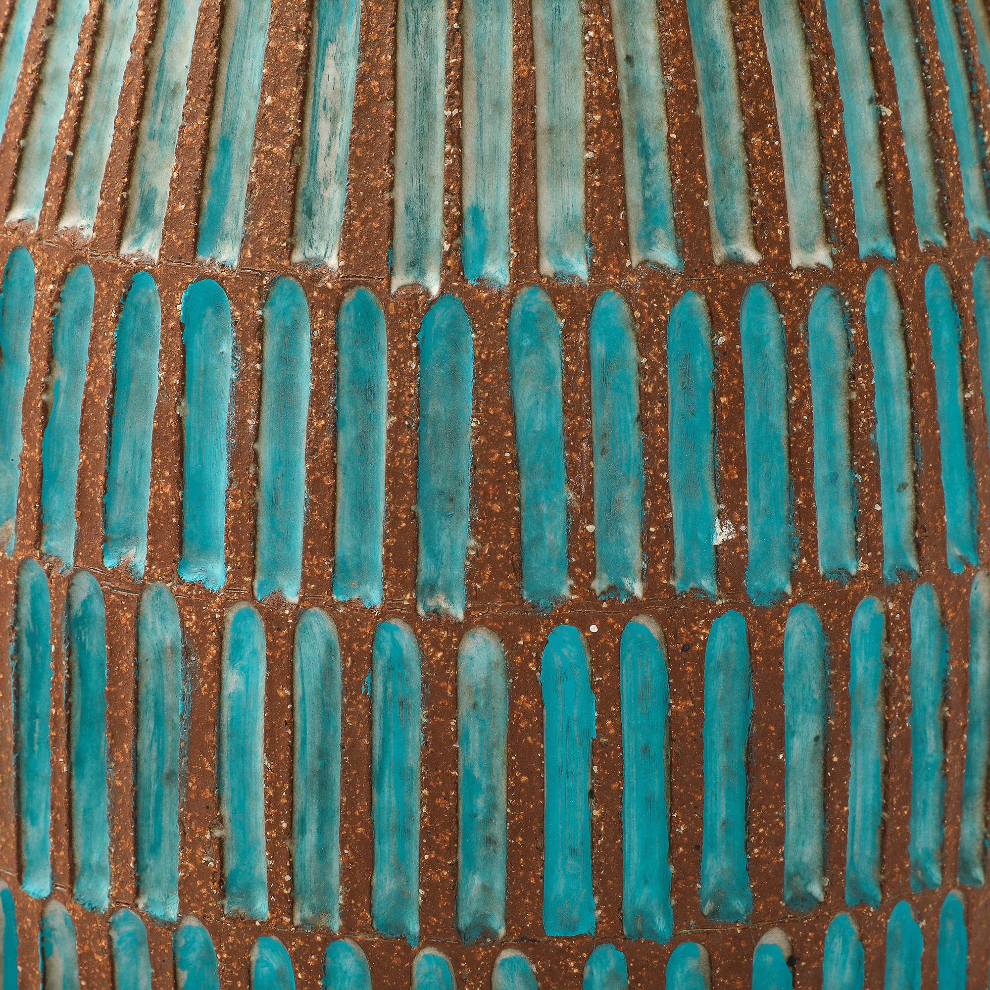 Brent Bennett Lamp, Ceramic, Brown, Aqua Blue, Incised en venta 10