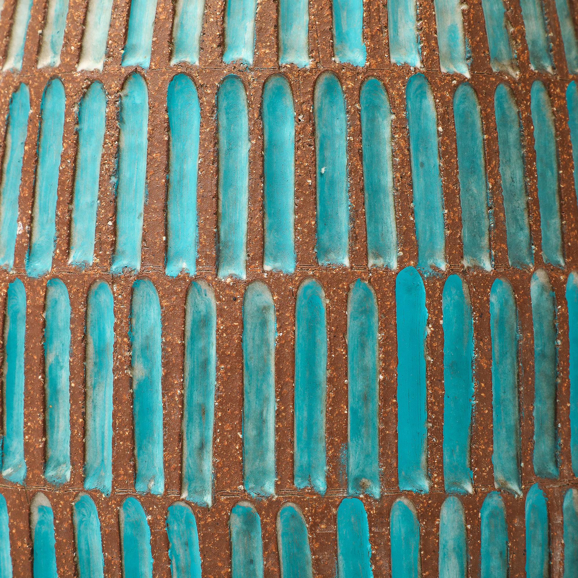 Brent Bennett Lamp, Ceramic, Brown, Aqua Blue, Incised en venta 11