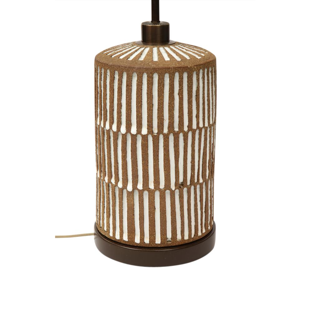 Pottery Brent Bennett Lamp, Ceramic, Brown, White, Incised