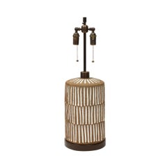 Brent Bennett Lamp, Ceramic, Brown, White, Incised