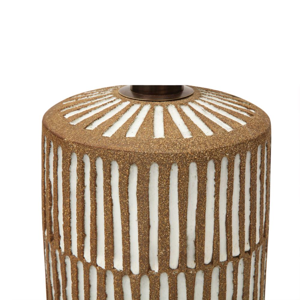 Mid-Century Modern Brent Bennett Lamp, Ceramic, Brown, White, Incised