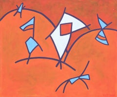 Peinture géométrique abstraite orange et bleue