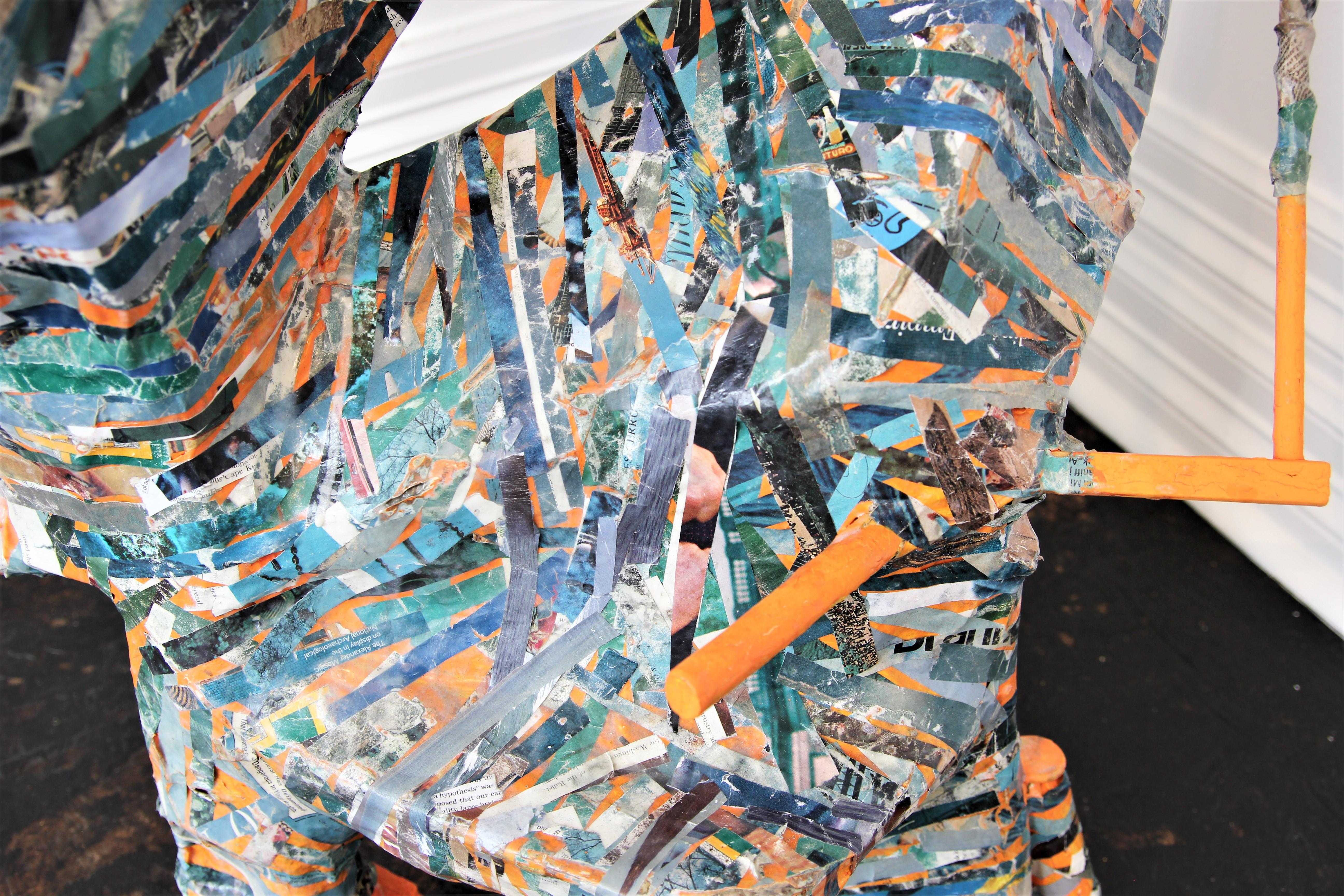 “After the Deluge” Blue and Orange Abstract Contemporary Collage Sculpture - Brown Abstract Sculpture by Brent Fogt