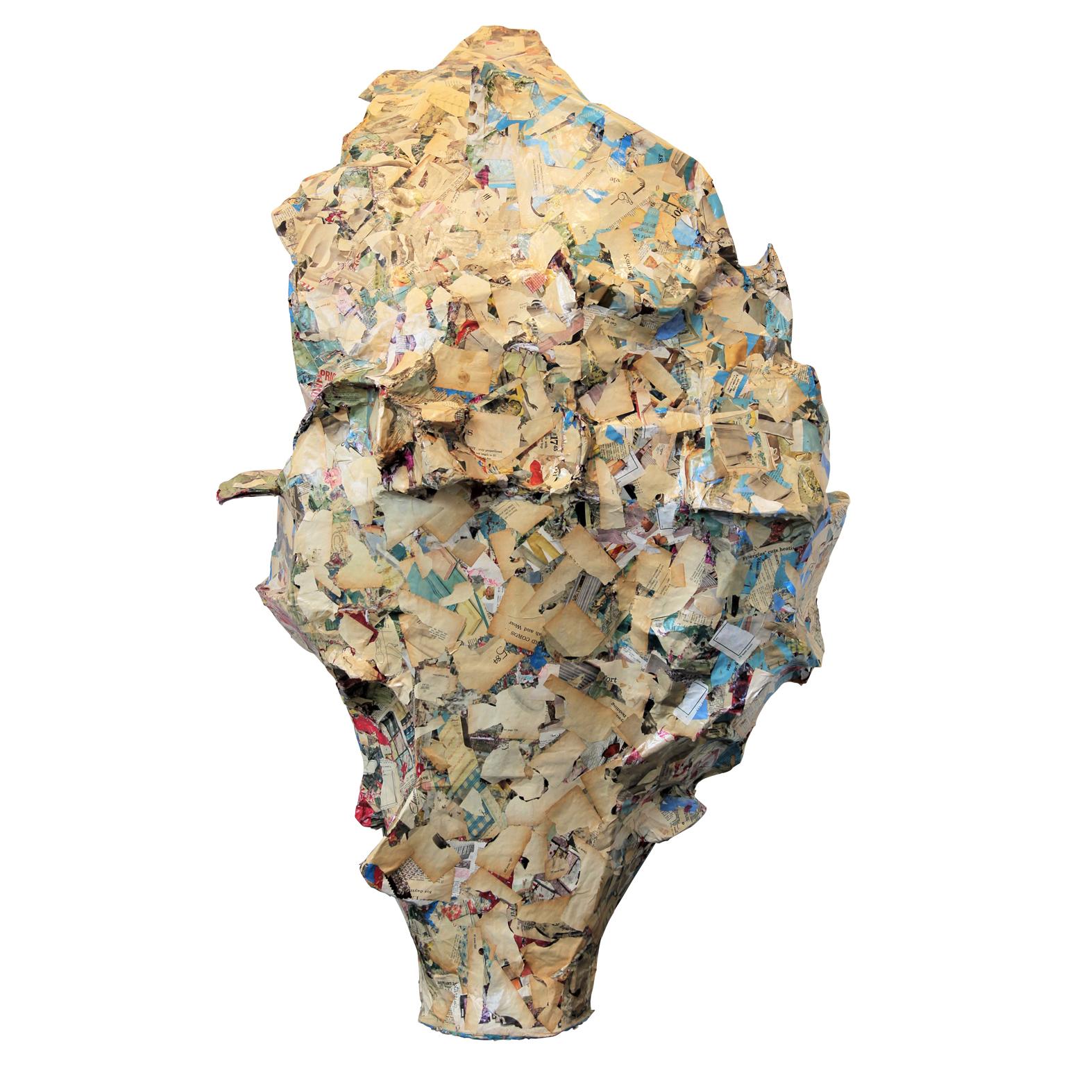 Brent Fogt Abstract Sculpture - “Backtrack” Cream and Blue Abstract Contemporary Mixed Media Collage Sculpture