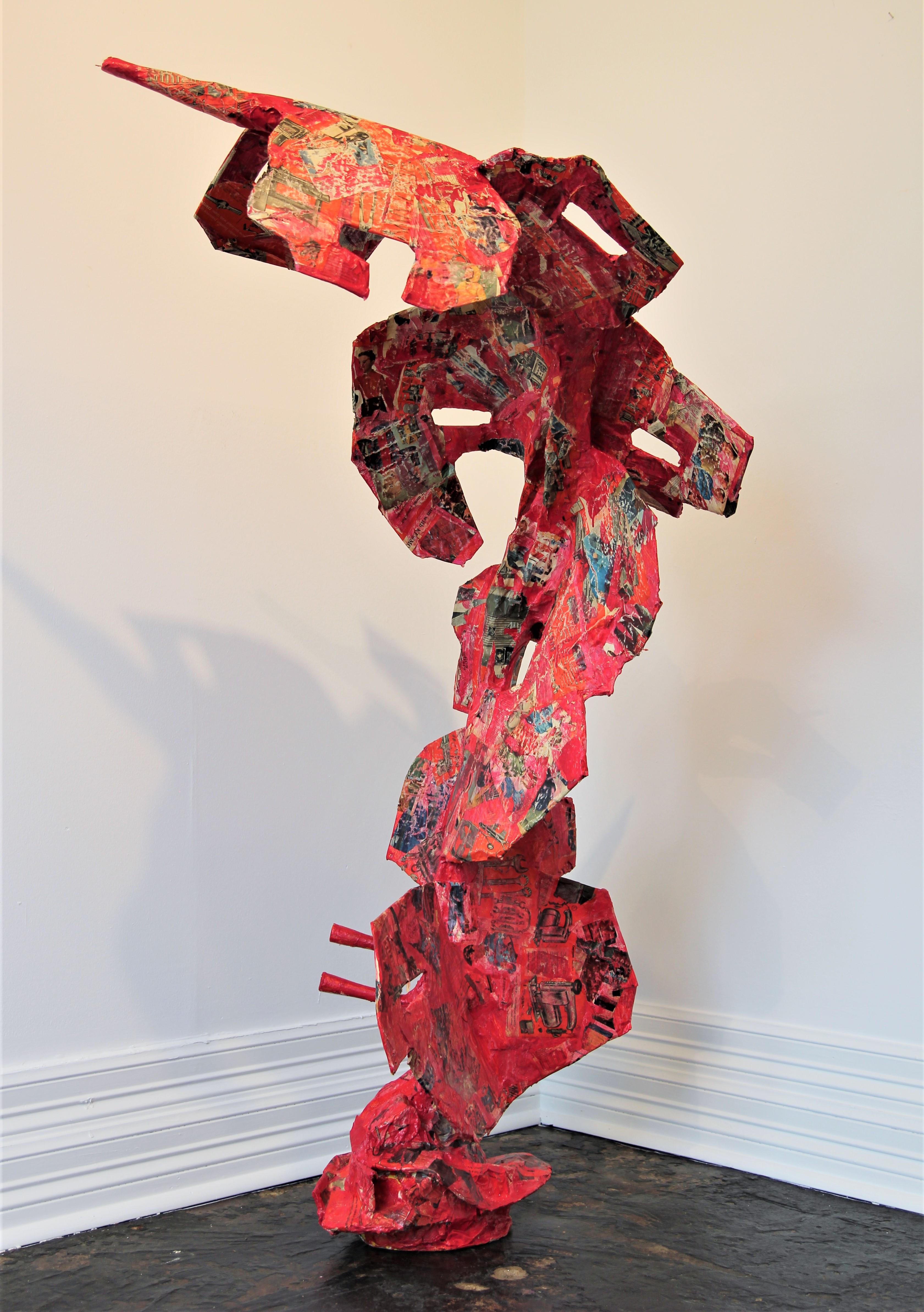 Culture Counter Red Abstrakte zeitgenössische Mixed Media Collage Skulptur – Sculpture von Brent Fogt