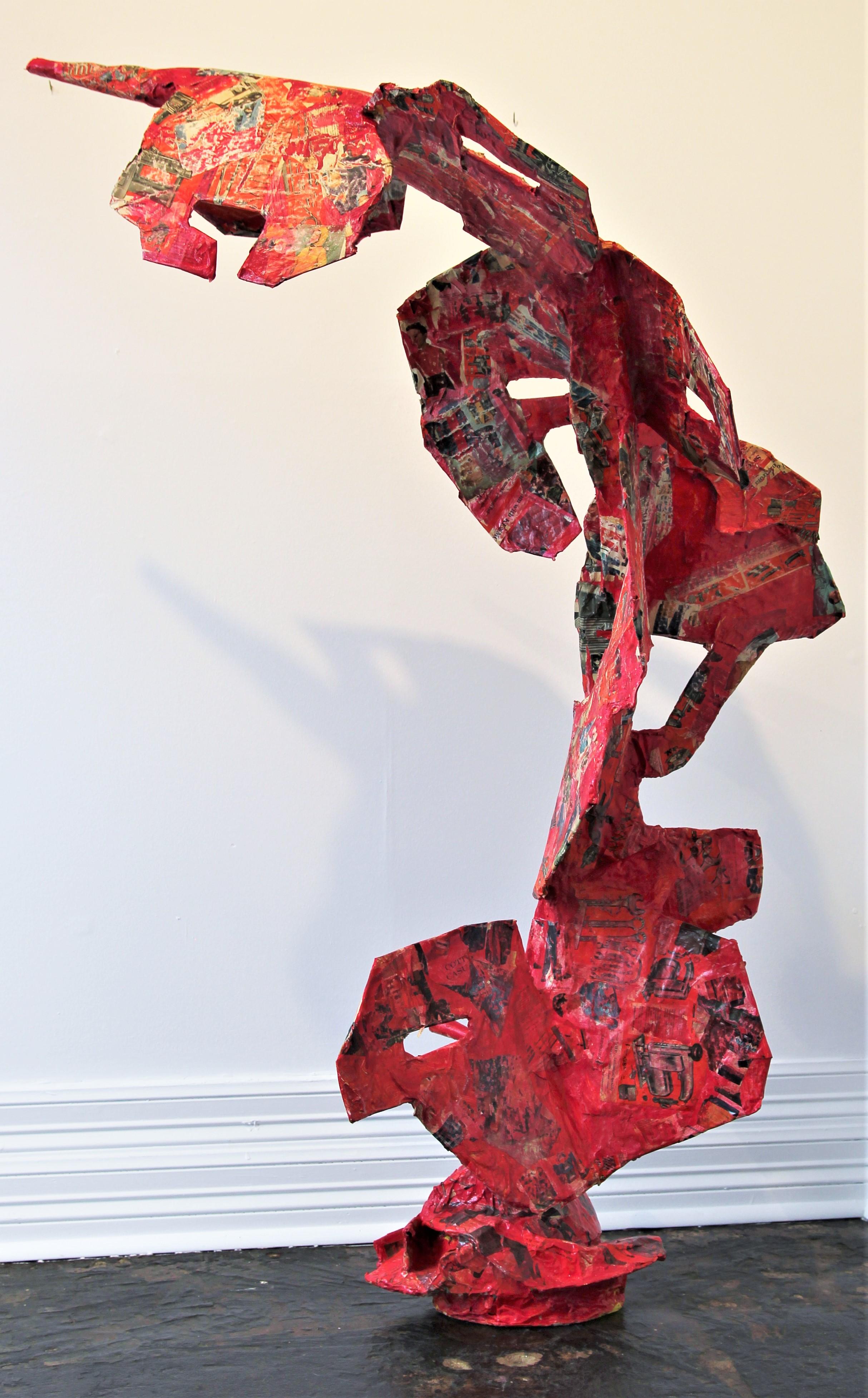 Culture Counter Red Abstrakte zeitgenössische Mixed Media Collage Skulptur (Braun), Abstract Sculpture, von Brent Fogt