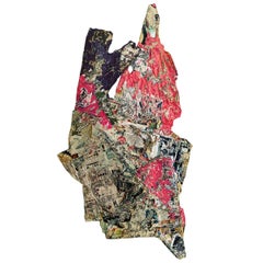 "High Plains" Red and Dark Purple Abstract Mixed Media Sculptural Collage