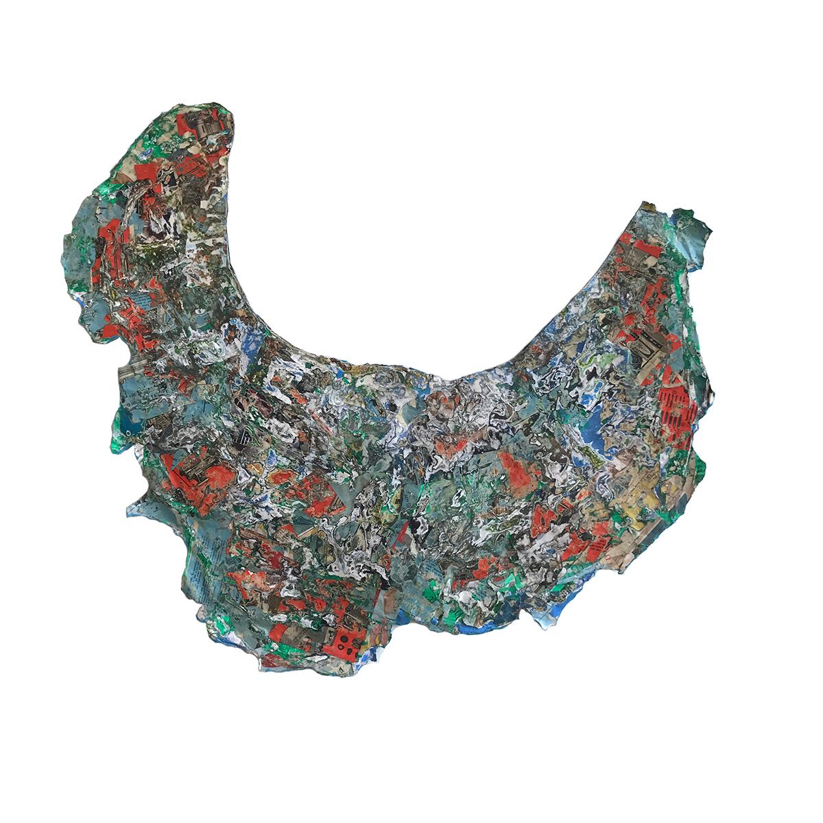"In senso letterale o figurato?" Collage astratto verde acqua, rosso e azzurro - Mixed Media Art di Brent Fogt