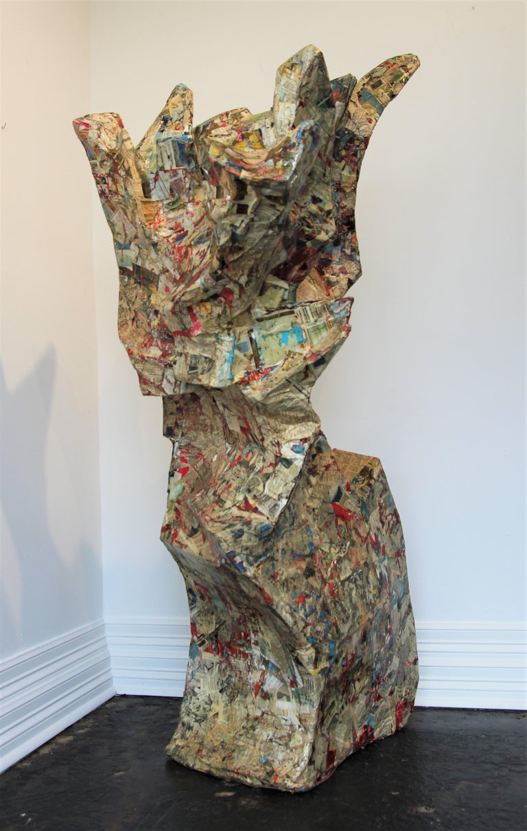 Brent Fogt “Righteous Sentence” Cream Abstract Contemporary Mixed Media Collage Sculpture at