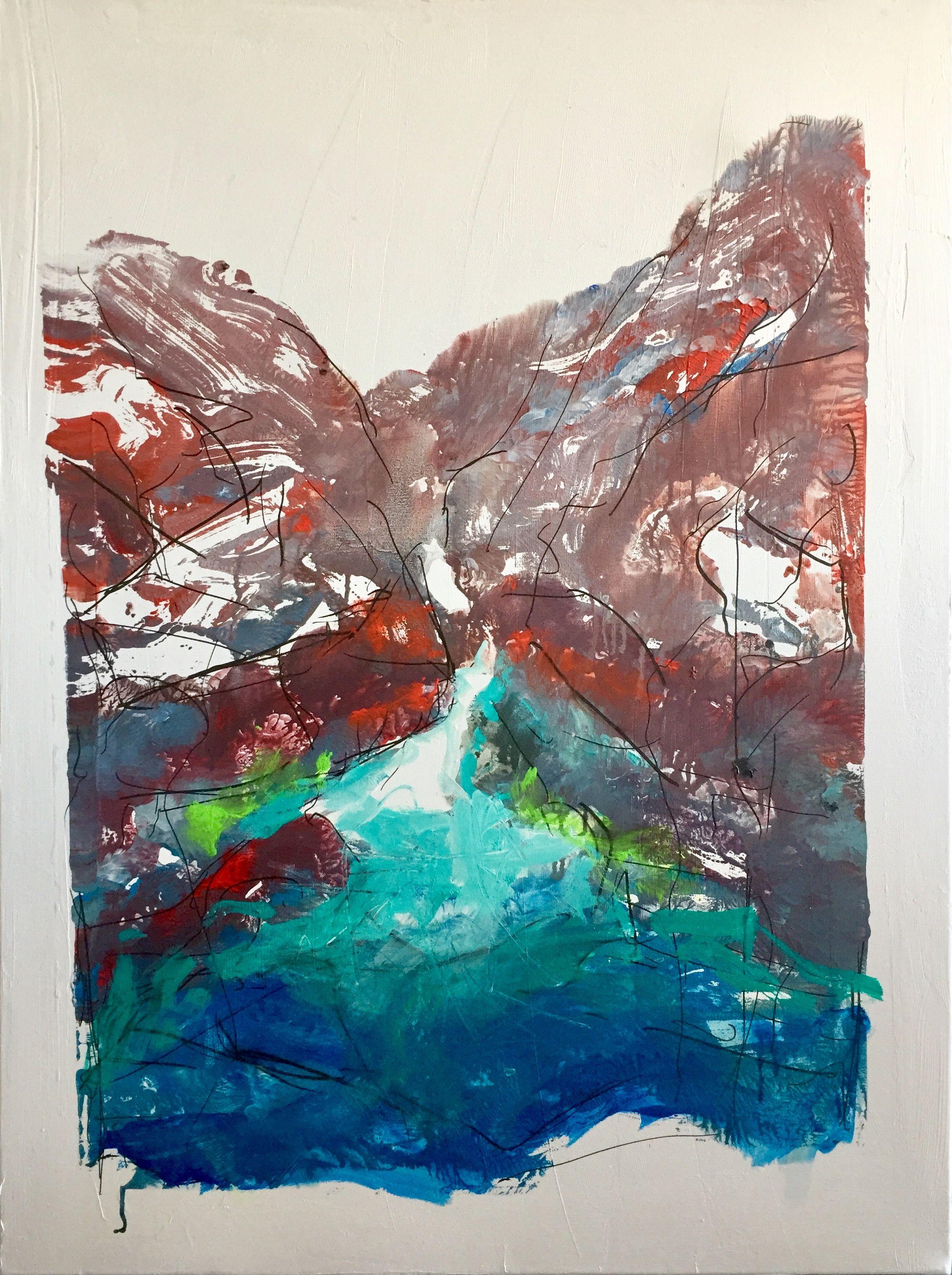 Mountain Lake, Mixed Media on Canvas - Mixed Media Art by Brent Hanson