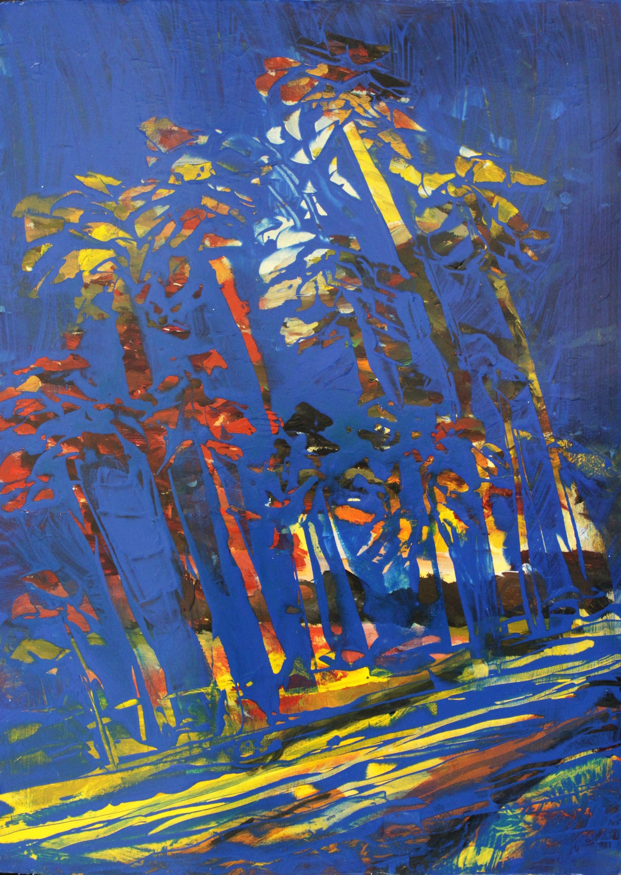 Abstract Painting di Brent Hanson - Palme di cobalto, Pittura, Acrilico su carta