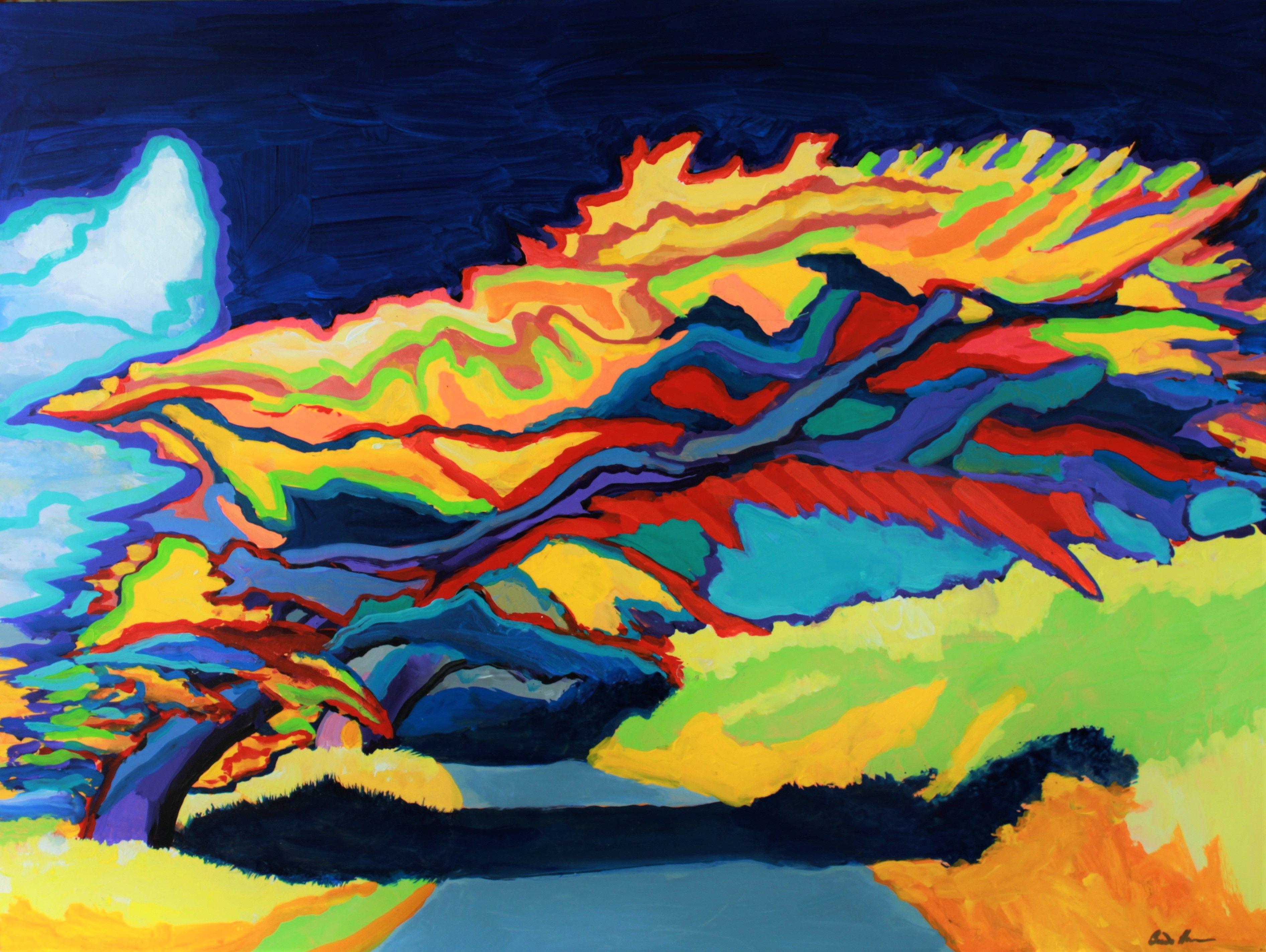 Abstract Painting di Brent Hanson - Albero cosmico, Pittura, Acrilico su pannello di Wood