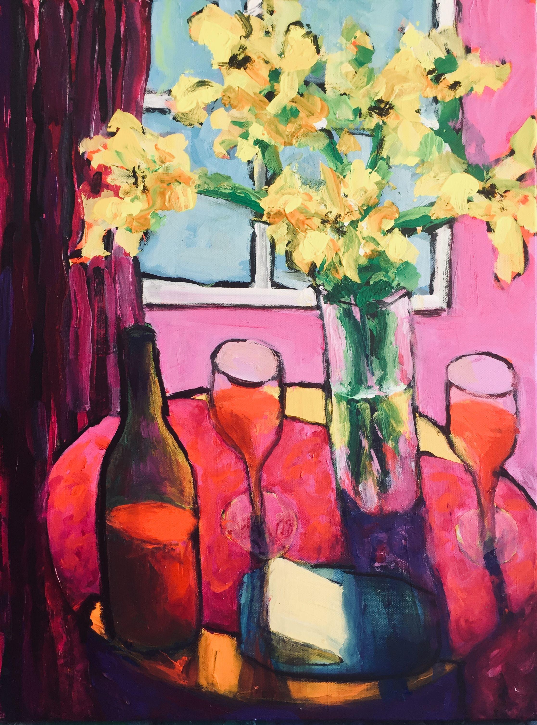 Wine and Flowers that will last a lifetime.  Sides of canvas are .75â€