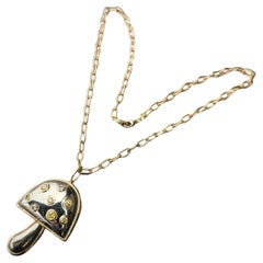 Brent Neale Large Magic Mushroom Pendant 18k Gold Pyrite Champagne Diamonds