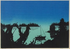 Lone Boat At Dusk - Serigraph Print