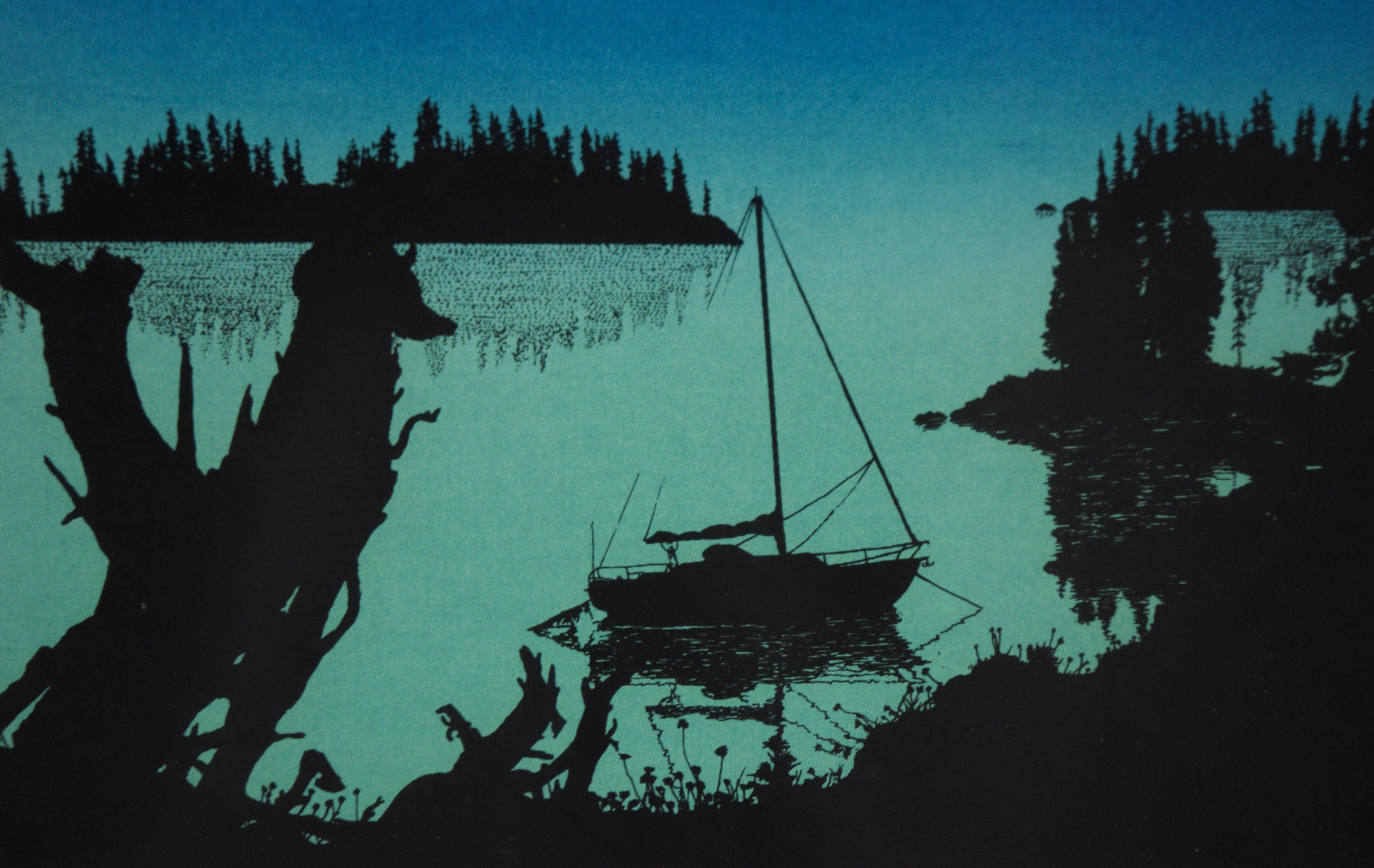 Barca solitaria al tramonto - Stampa serigrafica - Print Contemporaneo di Brent Overby