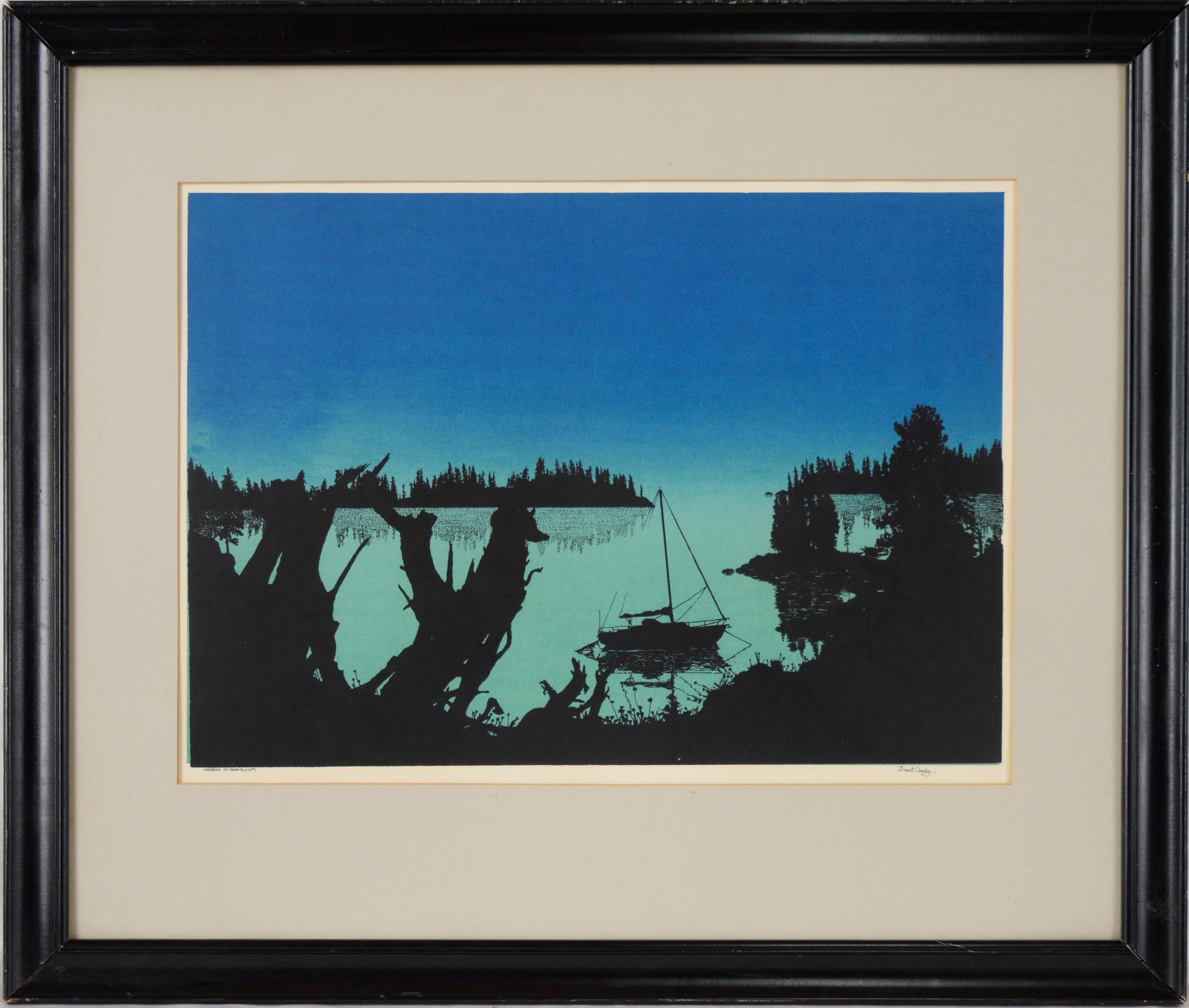Abstract Print di Brent Overby - Barca solitaria al tramonto - Stampa serigrafica
