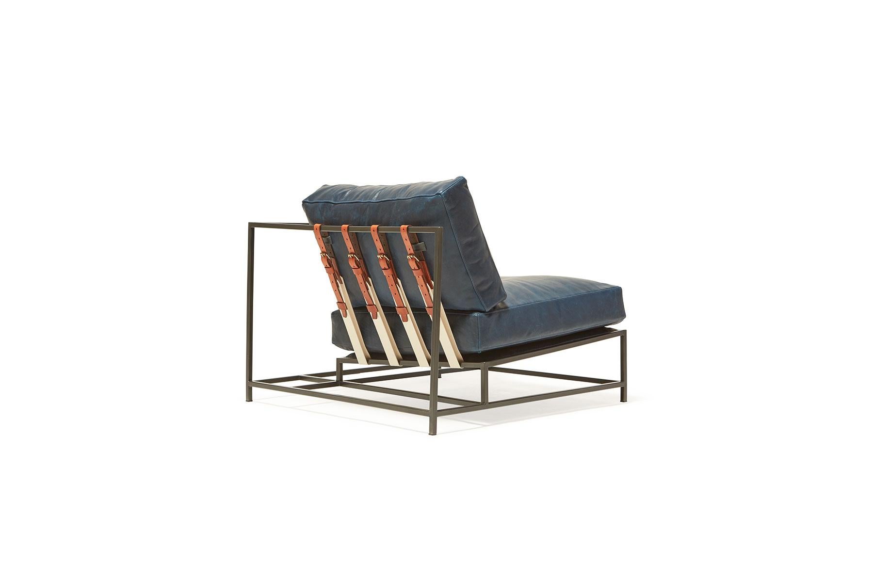 Modern Brentwood Navy and Blackened Steel Corner Chair For Sale