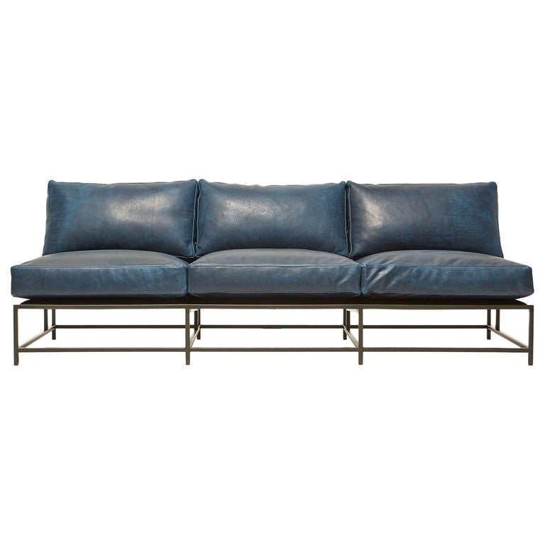Bwood Navy Leather And Blackened, Navy Leather Sofa