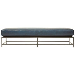 Brentwood Navy Leather and Blackened Steel Extra Large Bench