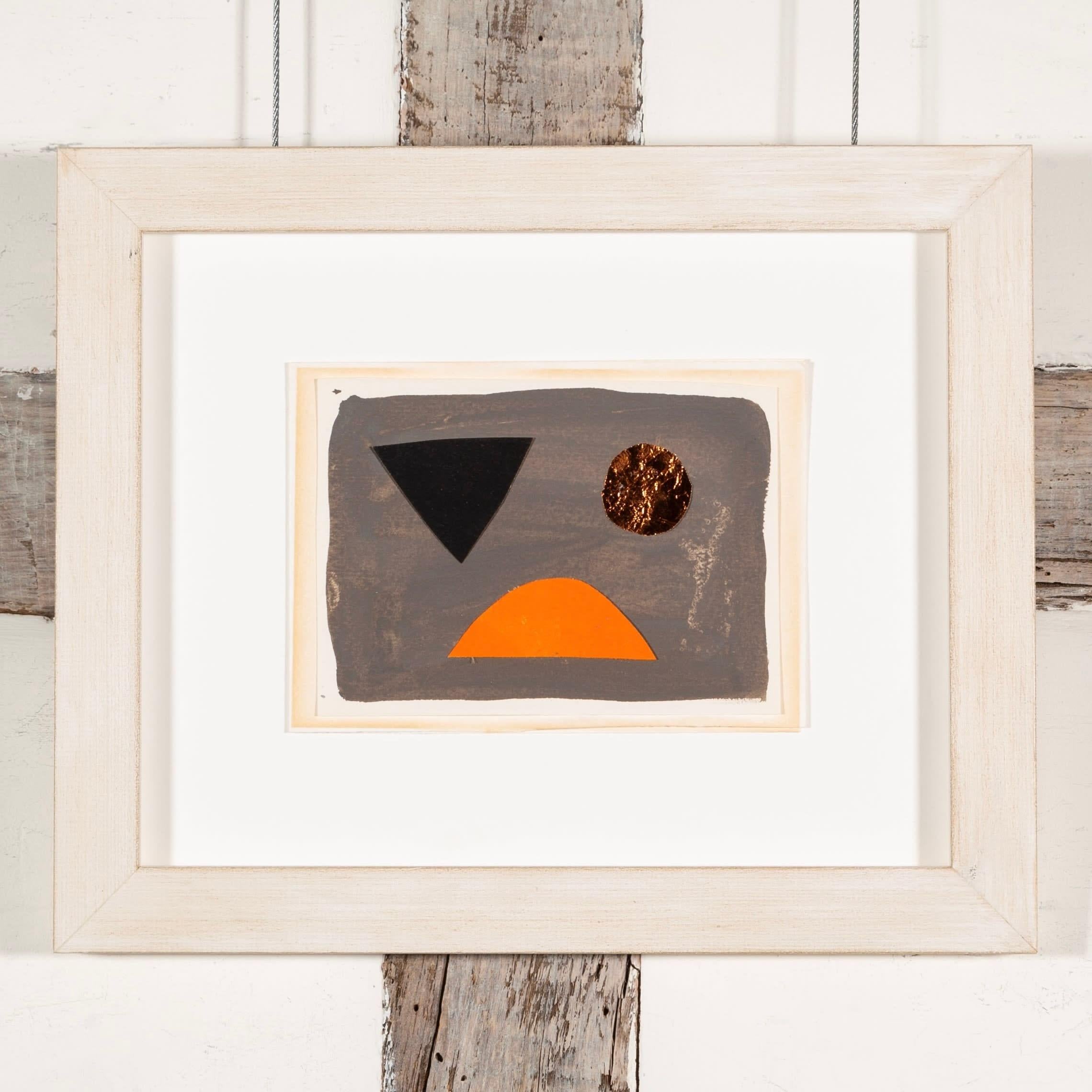Tarjeta de Navidad (Gris oscuro con tres recortes pintados) Pintura de Breon O'Casey en venta 1