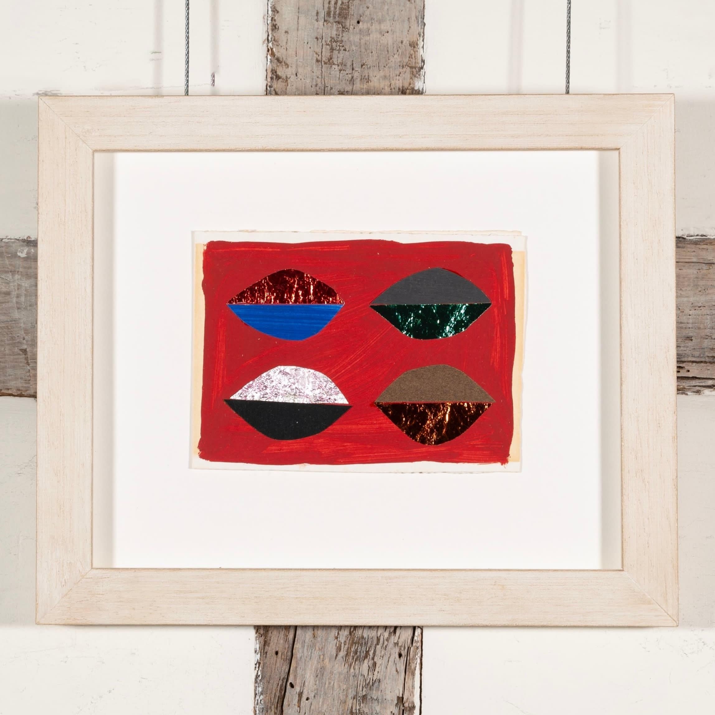 Tarjeta de Navidad (Roja), Pintura gouache y collage de Breon O'Casey en venta 1