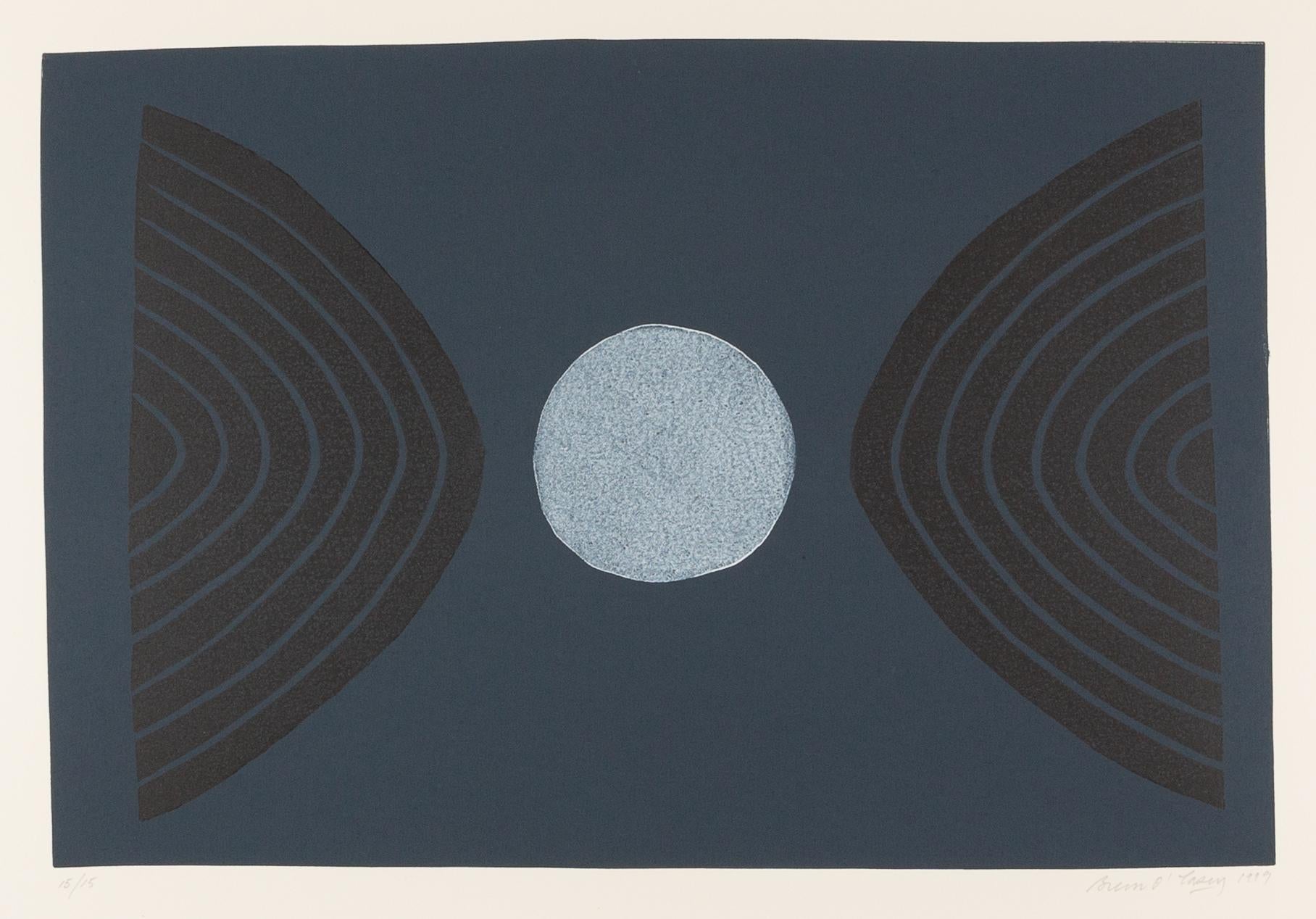 Moon - Abstract Dark Blue + White Modern British Linocut