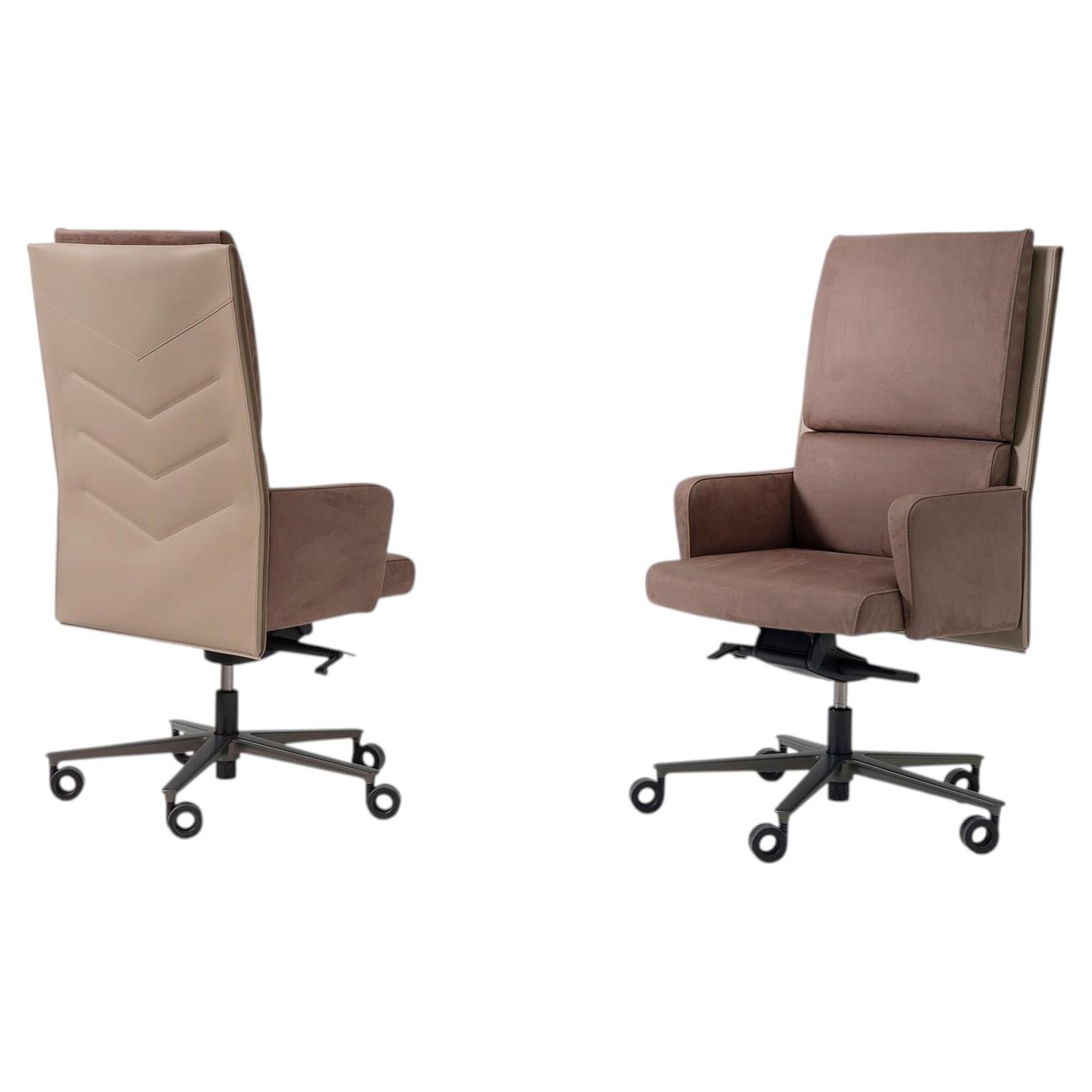 Brera High Back Office Chair - Leather, Metal, Adjustable Height For Sale