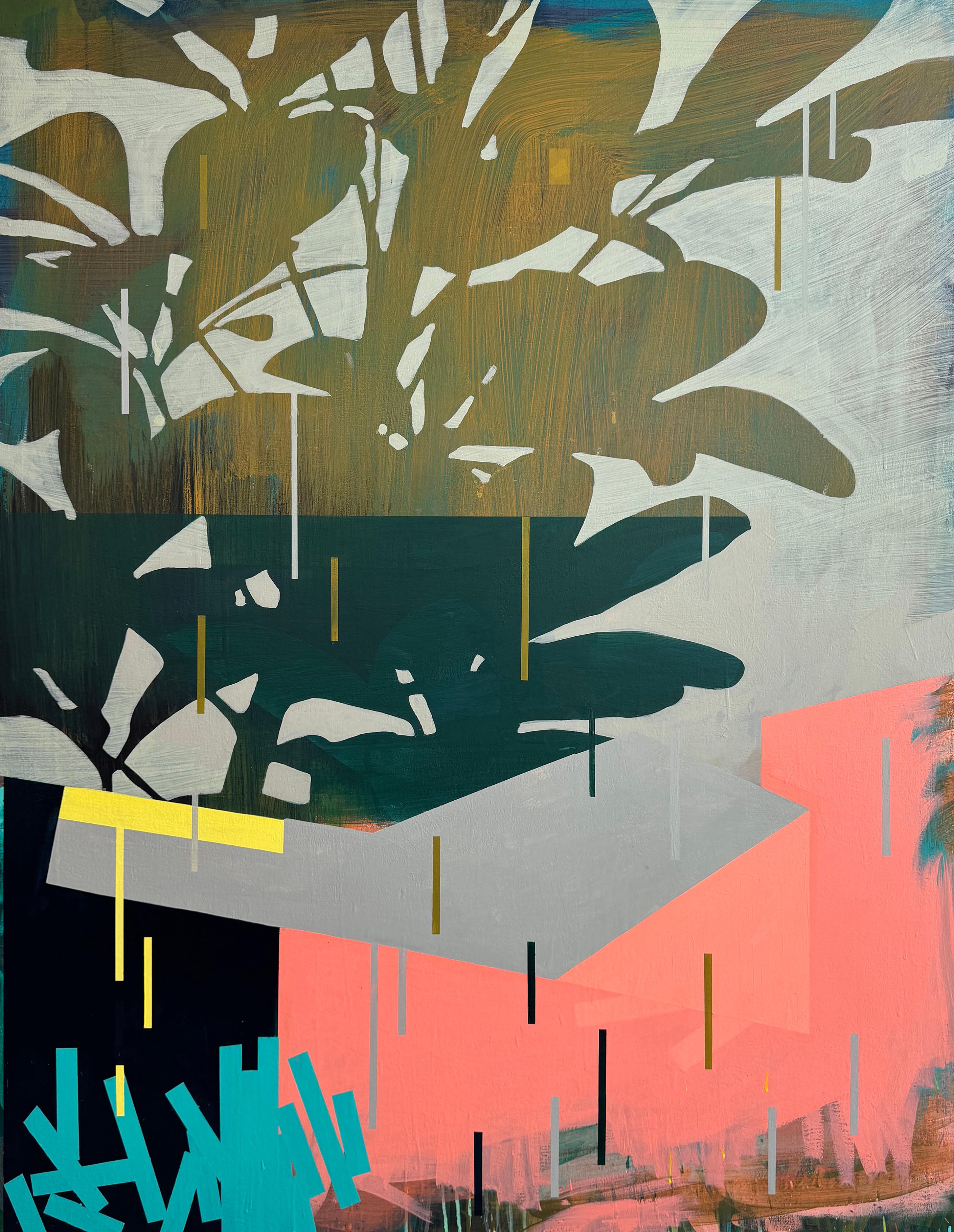 Abstract Painting di Bret Hanson - "Nel giardino"  acrilico su tela montato su pannello di legno