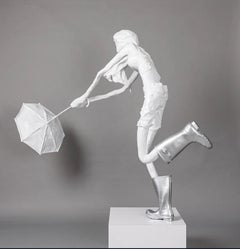 Sculpture figurative « Silver Wind », design fantaisiste, neuve, 20 x 56 x 59 pouces
