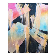 Contemporary Colorful Metallic Gestural Pink, Blue, and Gold Abstract Painting