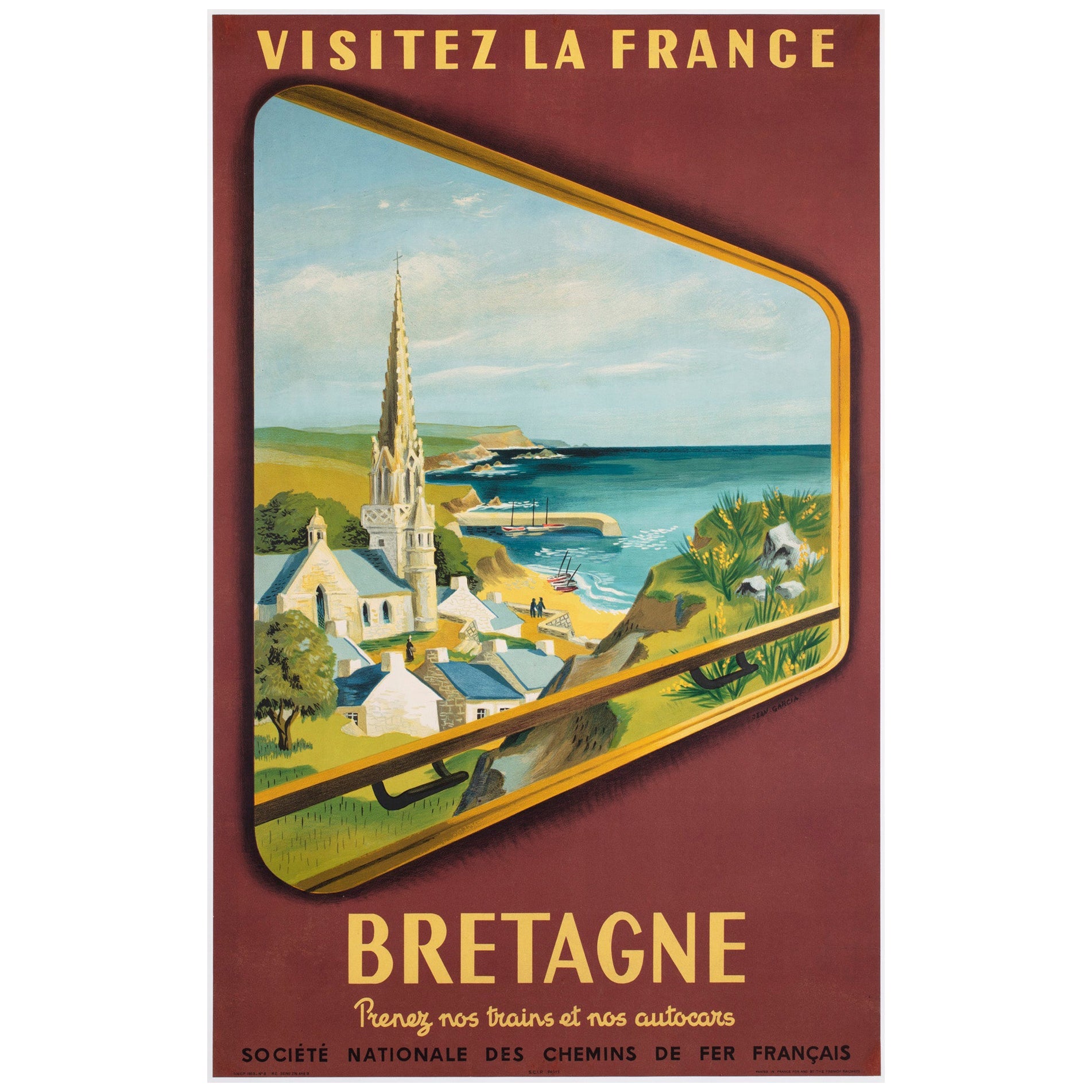 Bretagne 1953 SNCF French Railway Affiche publicitaire de voyage, Jean Garcia