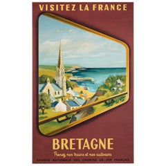 Bretagne 1953 SNCF French Railway Travel Advertising Poster, Jean Garcia