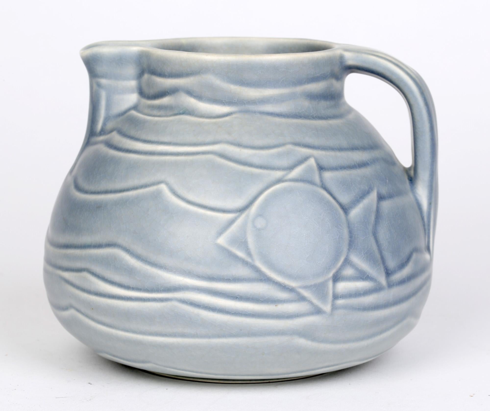 Bretby Art Deco Pottery Jug with Stylized Fish Pattern 3