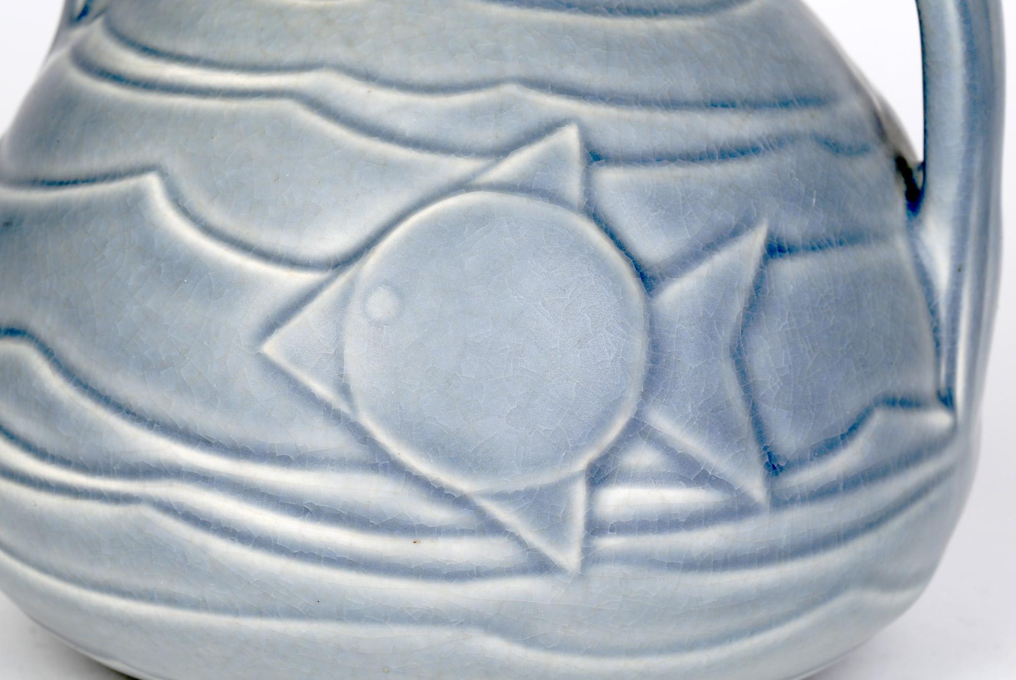 Bretby Art Deco Pottery Jug with Stylized Fish Pattern 4
